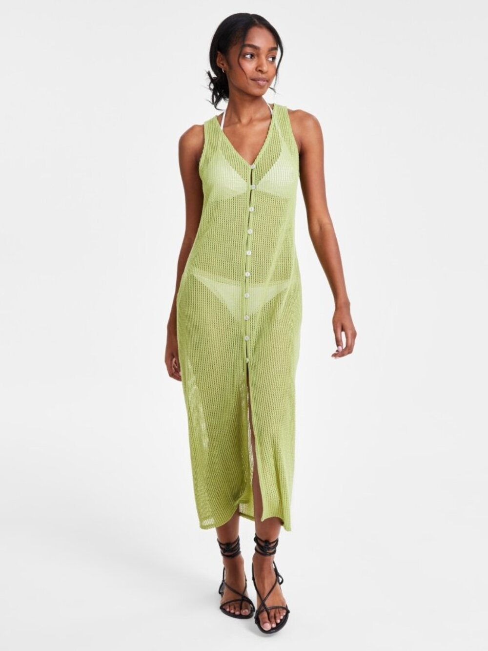 Miken Juniors Fern Button Front Midi Cover-Up Dress Green Size XS/M